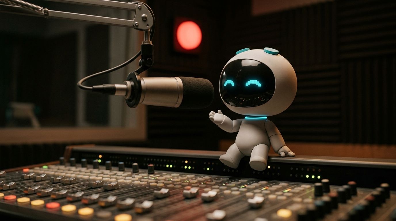 Ion habla por un micrófono de radio, sentado sobre la consola